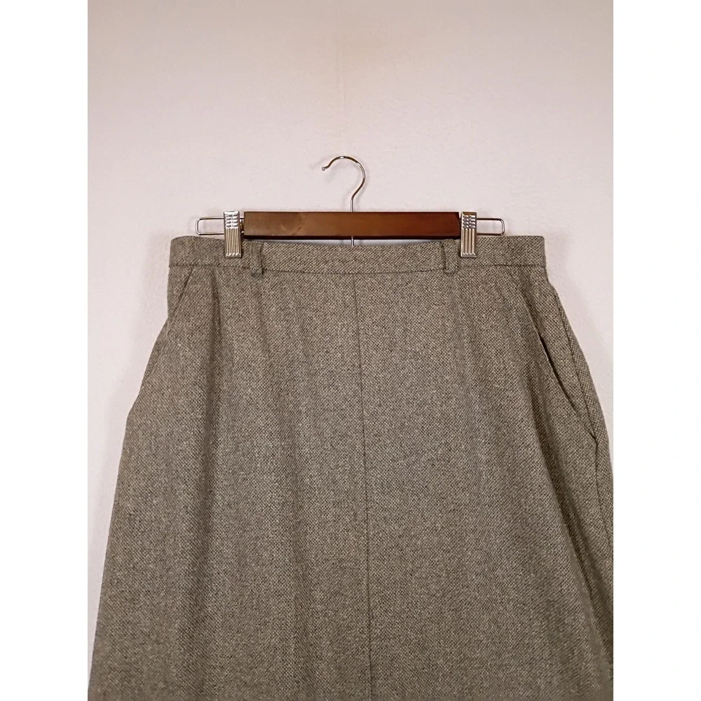 Dark Academia David Brooks Womens 14 Brown Wool Blend Tweed Midi Skirt Slit